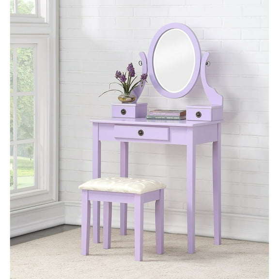 Wood Makeup Vanity Table and Stool Set, Purple