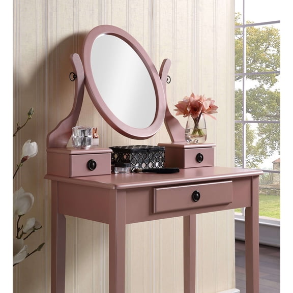 Moniys Wood Moniya Makeup Vanity Table and Stool Set, Rose Gold On-Site