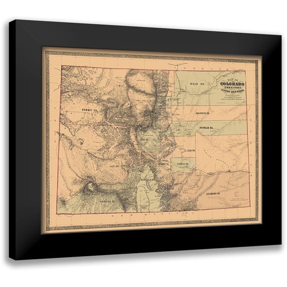 Monk 14x12 Black Modern Framed Museum Art Print Titled - Colorado with the Central Gold Region - Monk 1862