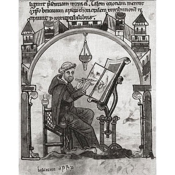 A Monk At His Desk In A Scriptorium - C.1200 From The Book Short History of The English People by J.R. Green Published London 1893 Poster Print - 26 x 32 - Large
