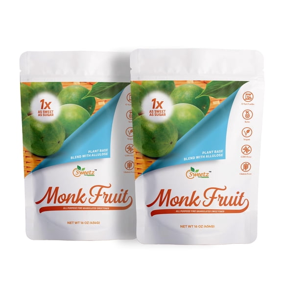 G-Sweetz Monk Fruit Allulose All Purpose Sweetener Multi-Pack-2: 1X Sugar Sweetness; Total Servings 228; Sugar-Free Substitute for Baking, Smoothies Keto Diet Friendly Food | Pack of 2, 1-LB/Each