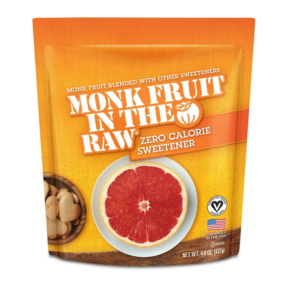 Monk Fruit In The Raw Zero Calorie Sweetener, Sugar Substitute, 4.8 oz, Bag