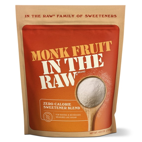 Monk Fruit In The Raw Zero Calorie Sweetener, Sugar Substitute, 4.8 oz, Bag