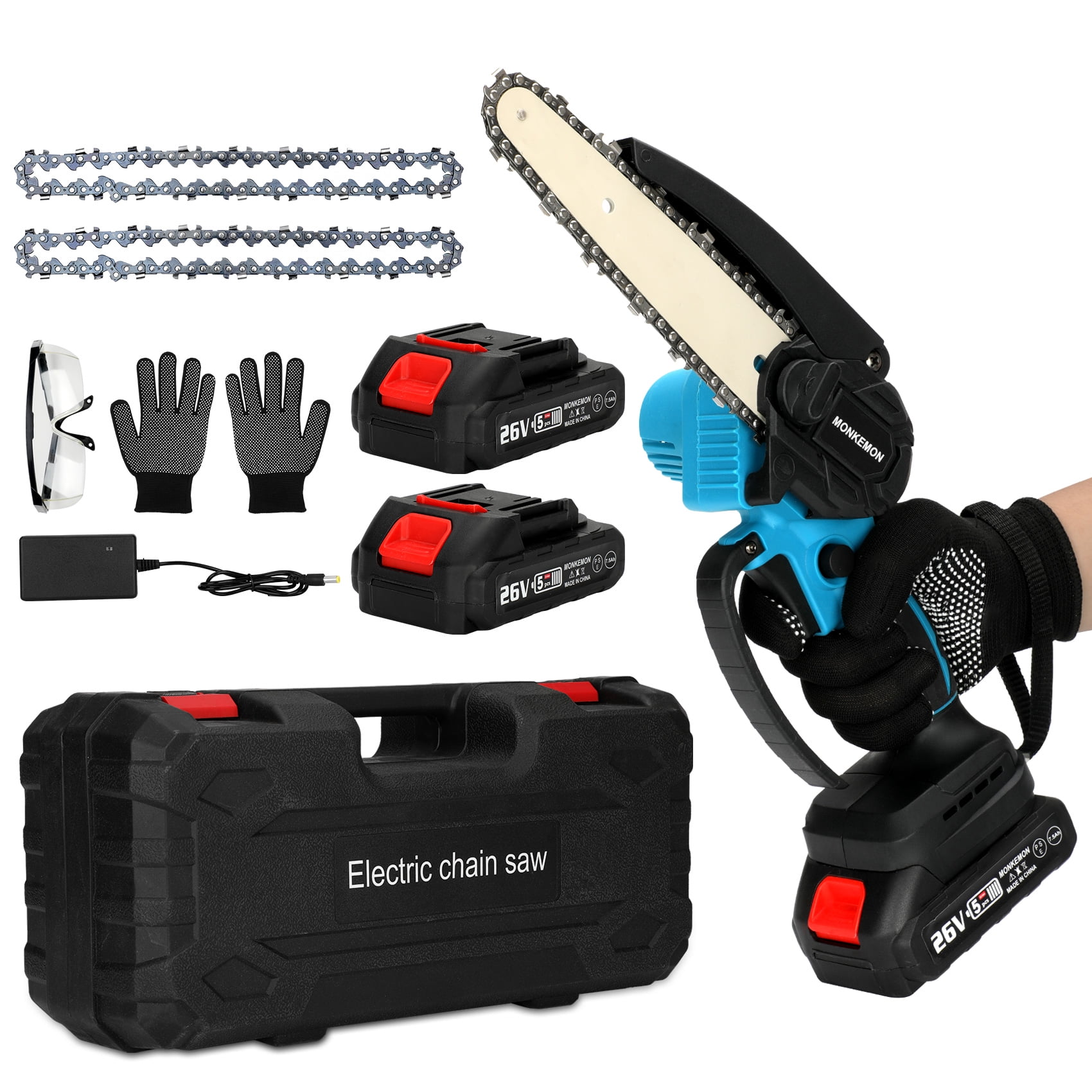 Monkemon Mini Chainsaw,6Inch Cordless Chainsaws with 2 Batteries 2