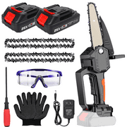 Monkemon Mini Chainsaws, 6-Inch Battery Chainsaws, Electric Handsaws with 2 Batteries & 2 Chains, Handheld Electric Mini Chainsaw Combo Kit