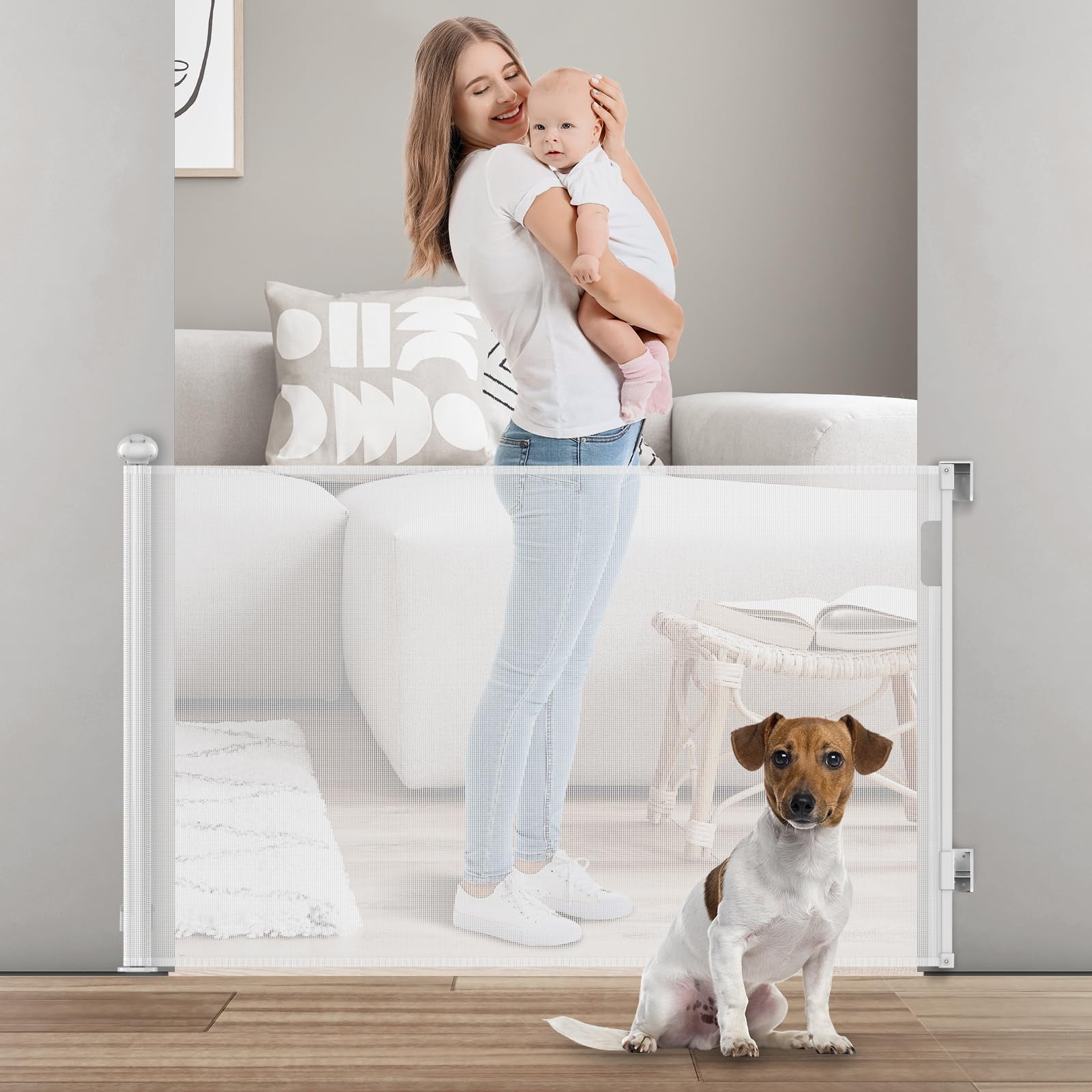 Monkemon Retractable Baby Gate for Stairs, Retractable Dog Gate, Stairs