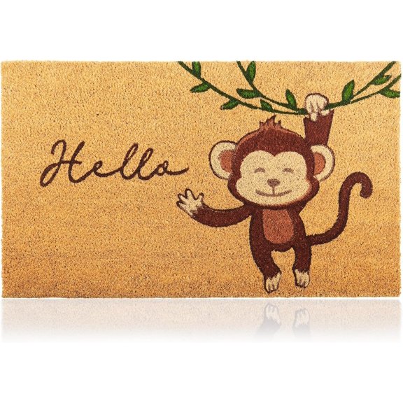 Monkey - 17"x29" - Coir Mat with Heavy Duty Backing - Welcome for Entryway, Porch - Anti-Slip PVC & Coconut Fiber Surface - Accessories, Minimalist Design