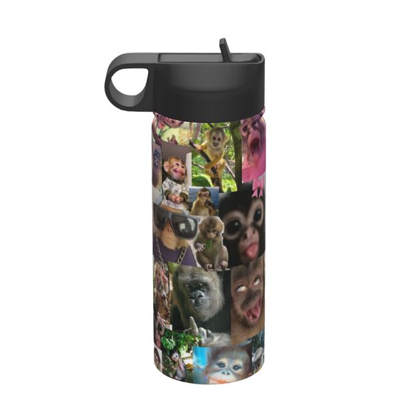 Monkey 18oz Insulated Water Bottle, Cartoon Vacuum Stainless Steel Sports Water Kettle with Straw, Leakproof School Travel Outdoor Portable Cup Gift