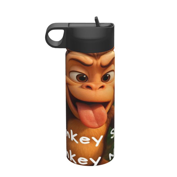 Monkey 18oz Insulated Water Bottle, Cartoon Vacuum Stainless Steel Sports Water Kettle with Straw, Leakproof School Travel Outdoor Portable Cup Gift