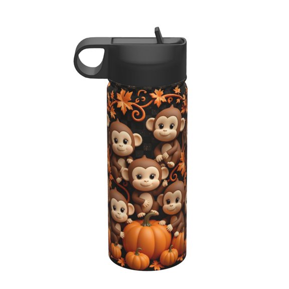 Monkey 18oz Insulated Water Bottle, Cartoon Vacuum Stainless Steel Sports Water Kettle with Straw, Leakproof School Travel Outdoor Portable Cup Gift