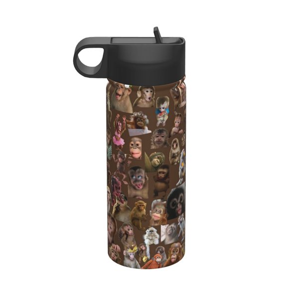 Monkey 18oz Insulated Water Bottle, Cartoon Vacuum Stainless Steel Sports Water Kettle with Straw, Leakproof School Travel Outdoor Portable Cup Gift
