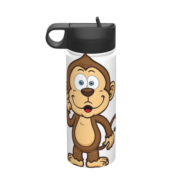 Monkey 18oz Insulated Water Bottle, Cartoon Vacuum Stainless Steel Sports Water Kettle with Straw, Leakproof School Travel Outdoor Portable Cup Gift