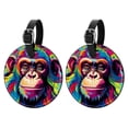 thumbnail image 1 of Monkey 2pcs PU Leather Round Bag Tags with Privacy Cover and Name ID Tag - Suitcase Tags for Travel Luggage, Handbags, Backpacks, School Bags, 1 of 6