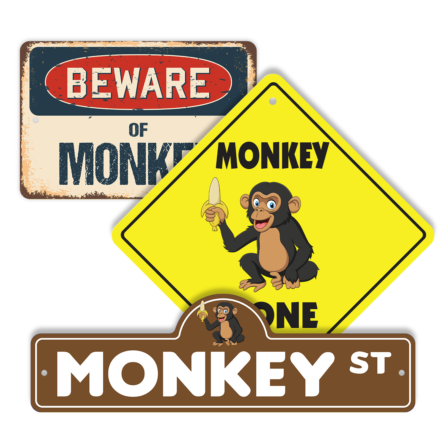 Monkey (3 Pack) Large Plastic Street Sign Crossing Sign Warning Sign ...