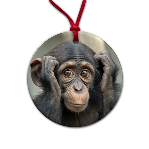 Monkey Adorable Christmas Tree Holiday Round Ceramic Ornament