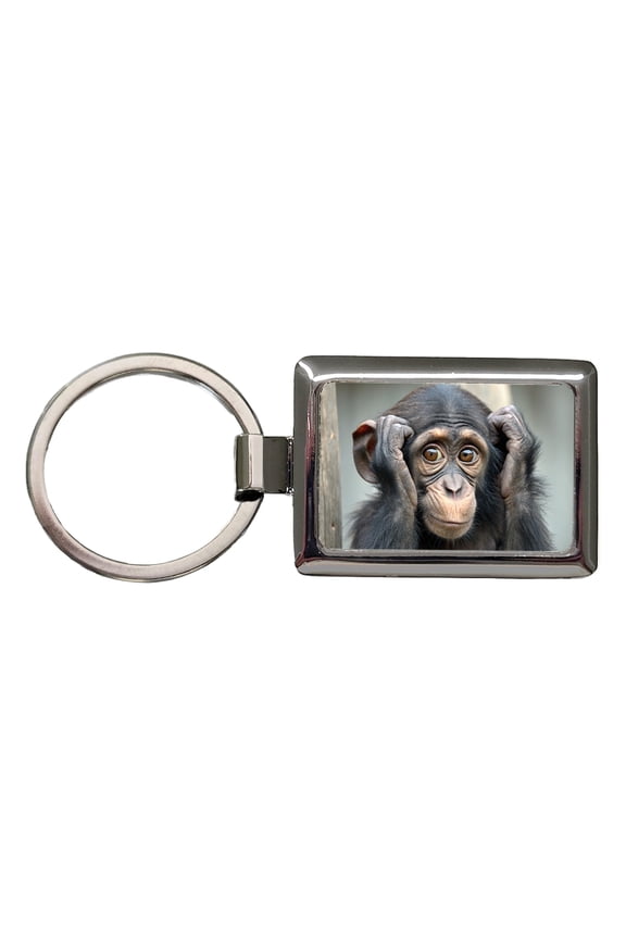 Monkey Adorable Metal Rectangle Keychain