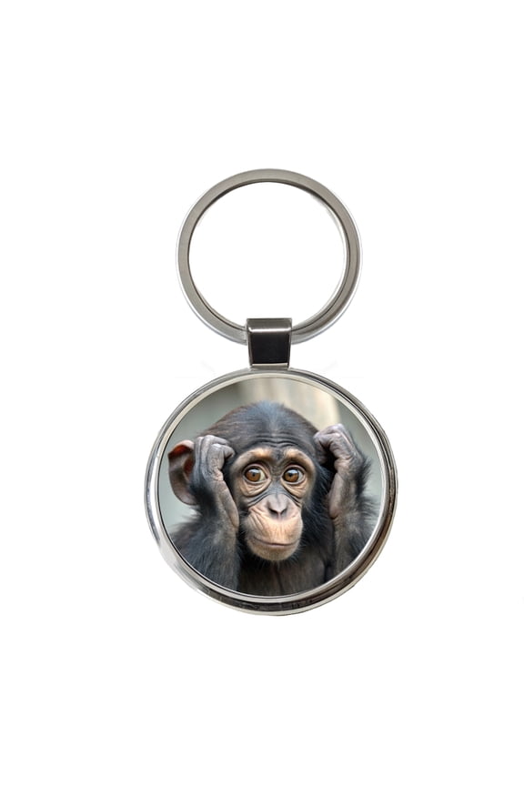 Monkey Adorable Metal Round Keychain