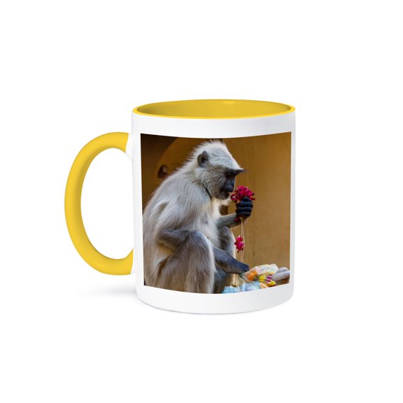 3drose, Monkey. Amber Fort. Jaipur., 11oz Two-tone Yellow Mug