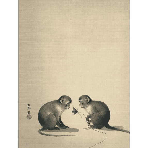 Monkey And Butterfly Canvas Print,Nature Animal Decor for Living Room Bedroom Office Cafe