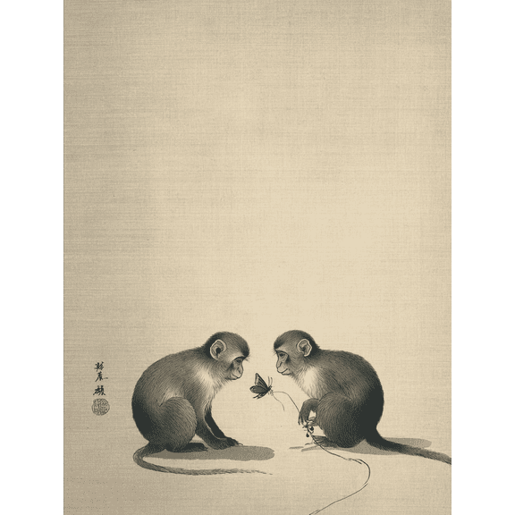 Monkey And Butterfly Canvas Print,Nature Animal Decor for Living Room Bedroom Office Cafe
