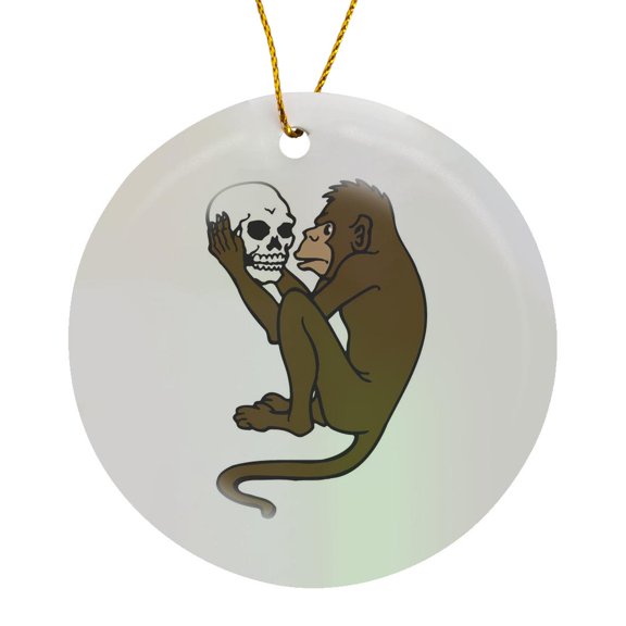 3drose, Monkey and Skull, Circle Porcelain Ornament