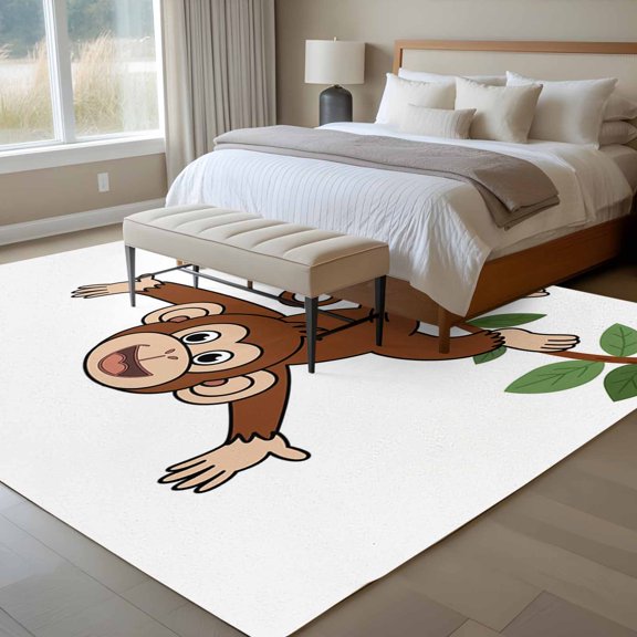 Monkey Animal 6x9 Rug for Dining Room Table and Chair Setup, Vine Monkeys Cartoon Decoration Low Pile Washable Non Slip Rectangle Area Rug