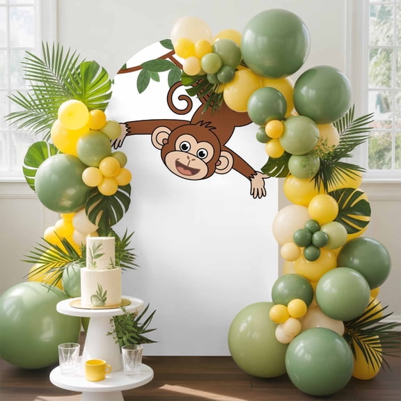 Monkey Animal Arch Backdrop Cover, 4FT, Vine Monkeys Cartoon Decoration Spandex Arch Covers Double-Sided Backdrop for Wedding Birthday Party Photo Background Decoration