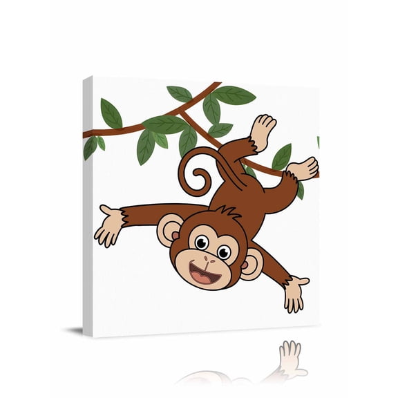 Monkey Animal Canvas Wall Art, Vine Monkeys Cartoon Decoration Framed Wall Decor Modern Artwork Prints Painting for Living Room, Bedroom, Kitchen & Cafe Decor 8x8 Inch