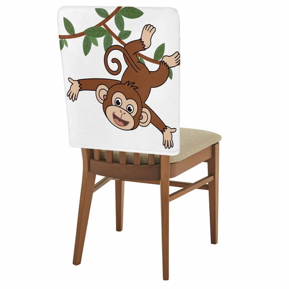 Monkey Animal Chair Back Covers Set of 1, Vine Monkeys Cartoon Decoration Stretch Dining Chair Back Slipcovers Removable Seat Cover for Kitchen Restaurant Hotel Cafe