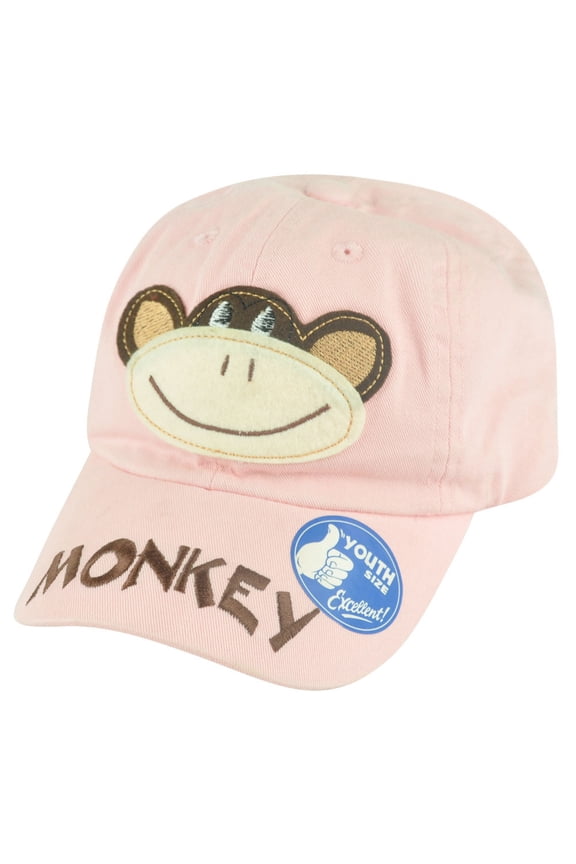 Monkey Animal Colorado Garment Wash Relaxed Hat Cap  Pink Youth Child