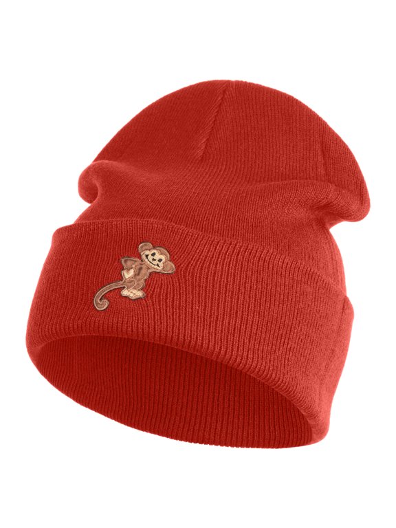 Monkey Animal Iron on Patched 12 Inch Long Knitted Beanie - Rust OSFM