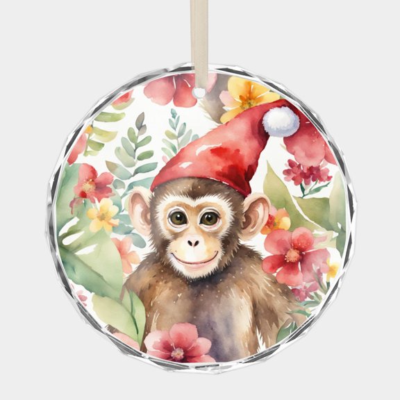 Monkey Animal - Ornaments of Monkeys Ornaments with Animals 3" Crystal Glass Holiday Tree Dcor