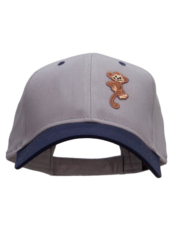 Monkey Animal Patched Two Tone Cotton Twill Low Profile Strap Cap - Navy Grey OSFM