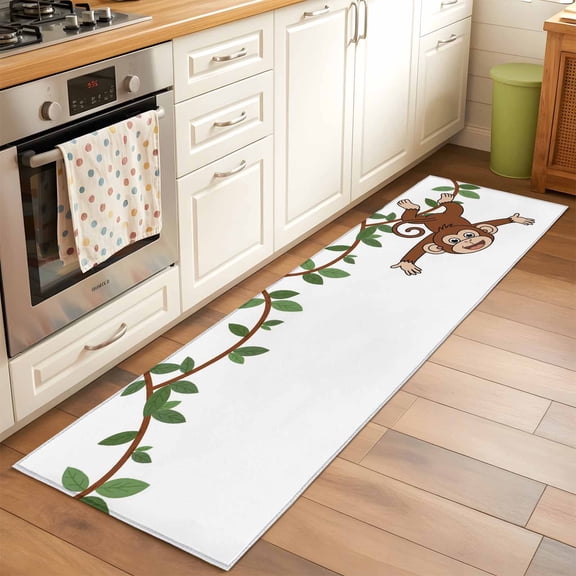 Monkey Animal Runner Rugs 2x6 ft Vine Monkeys Cartoon Decoration Washable Hallway Rugs Non-Slip Floor Mats Absorbent Carpet Bedside Runners for Bedroom Kitchen Bathroom Laundry Room
