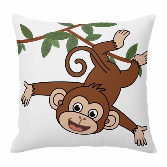 Monkey Animal Throw Pillow Cover Vine Monkeys Cartoon Decoration Cotton Linen Cushion Cover Throw Pillow Case with Invisible Zipper for Couch Sofa Bed Chair Car 26x26 Inch