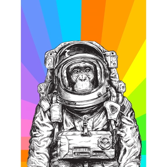 Monkey Ape Astronaut Illustration Colour Sunshine Extra Large XL Wall Art Poster Print