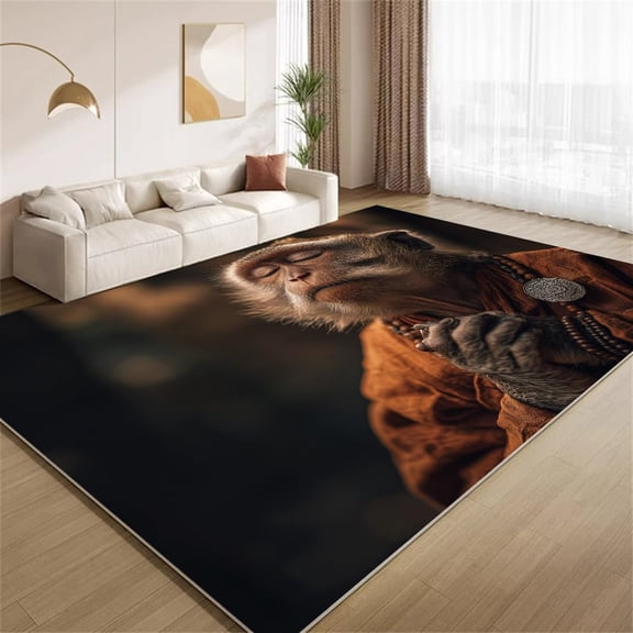 Monkey Area Rugs, Cute Animal Pattern Carpet, Washable Non Slip Low Pile Soft Rug for Living Room Bedroom Decor Mat 2x3ft
