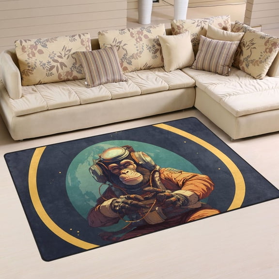 Monkey Astronaut Earth Area Rug Washable Floor Carpet Mat 60 x 39 inch for Bedroom Living Room Kids Room Home Decor