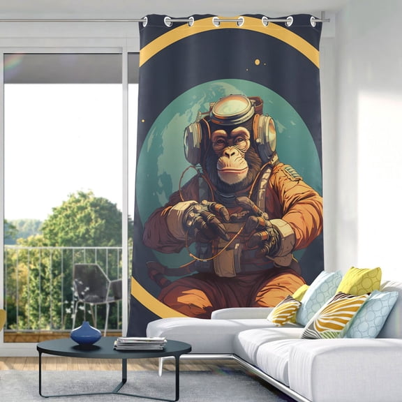 Monkey Astronaut Earth Blackout Curtain Panels Drapes Privacy Assured with Light Filtering Curtains for Living room Bedroom Bathroom Window
