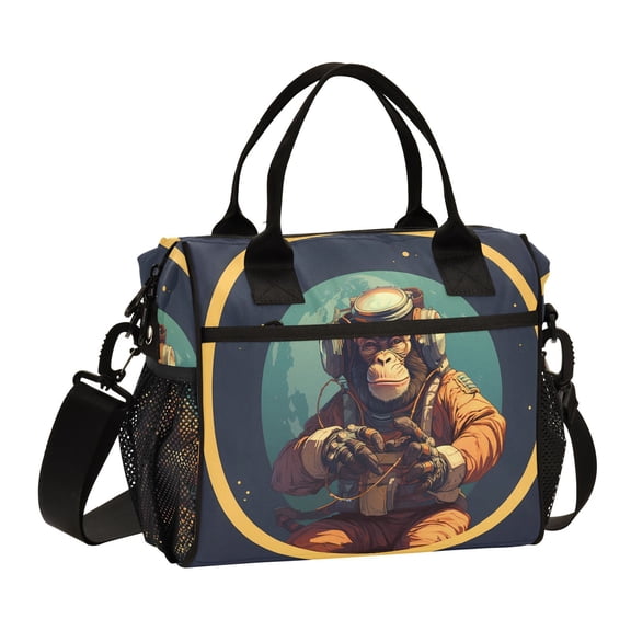 Monkey Astronaut Earth Cooler Bag Lunch Bag Soft Cooler Cooling Tote Insulated Lunch Box for Adult Men Women