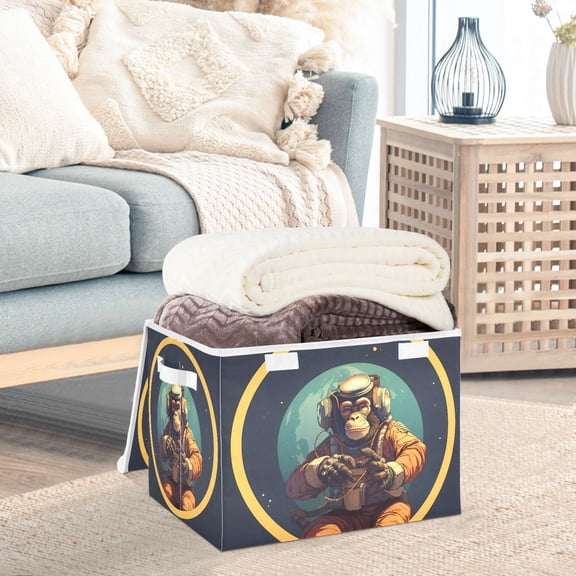 Monkey Astronaut Earth Storage Basket Foldable Laundry Basket Shelf Kids Toy Storage Container Organizer with Handles