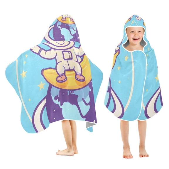 Monkey Astronaut Kids Hooded Beach Towel Baby Bath Poncho Towels with Hood Absorbent 50"x23.5" for Pool Swimming