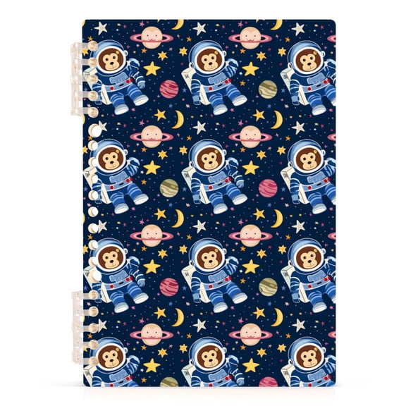 Monkey Astronaut Pattern A5 Notebook Refillable 60 Sheets Detachable Ring Binder PP Cover Journal