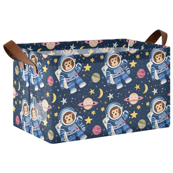 Monkey Astronaut Pattern Collapsible Storage Bin Open Home Shelf Basket Water-Resistant Iron Frame Large