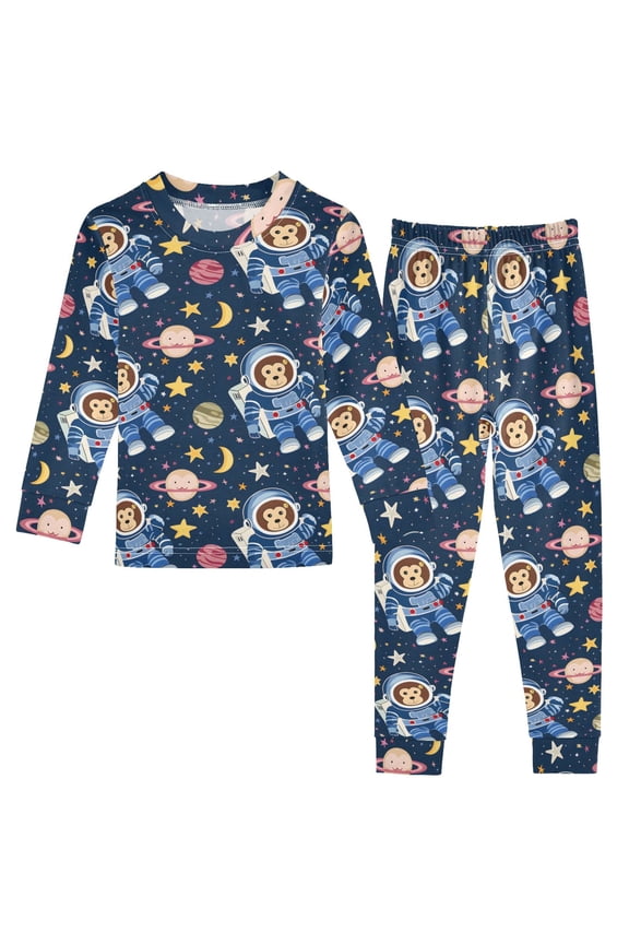 Monkey Astronaut Pattern Cotton Pajamas 2 Piece Set Sleepwear Soft and Comfortable Homewear Nightwear