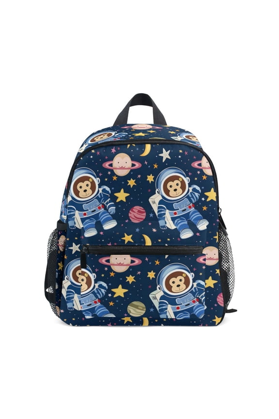 Monkey Astronaut Pattern Mini Backpack Cute Small Backpack with Chest Strap and Whistle Ages 3-8