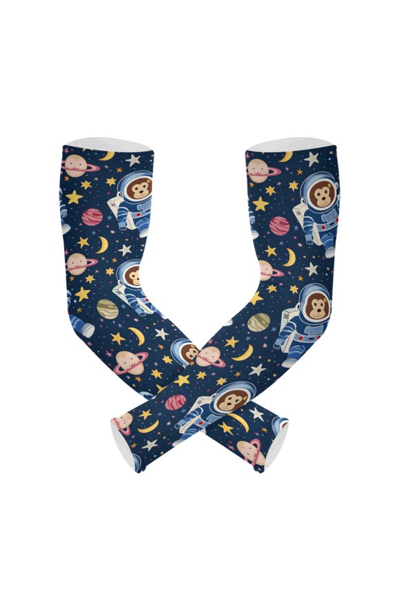 Monkey Astronaut Pattern UV Protection Cooling Arm Sleeves, Compression Sun Sleeves for Men Women Sports