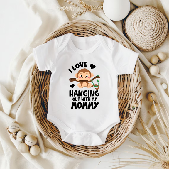 Monkey Baby Bodysuit, Hanging with Mommy Infant Outfit, Newborn Gift