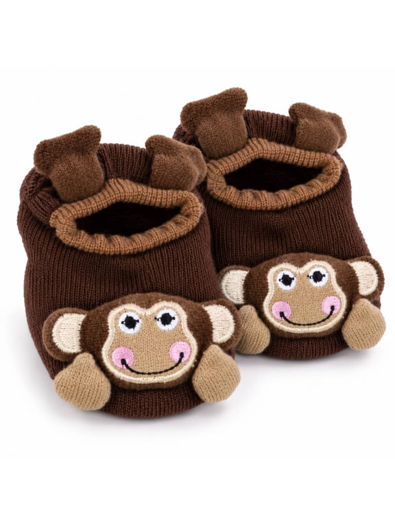 Monkey Baby Bootie Slippers, Infant Sock Shoes for 0-6 Months, Soft Cozy Indoor Shoes, Holiday Gift for Baby