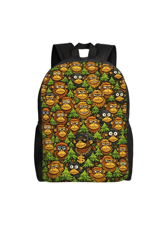 Monkey Backpack Full Front Print Travel Laptop Bag for Men and Women